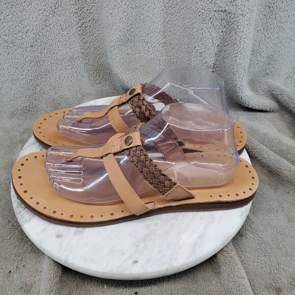 UGG Shoes Womens Size 11 Brown Leather Audra Thong Sandals - Picture 1 of 9